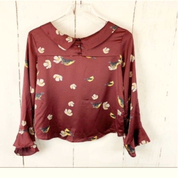 Zara Bird Print Ruffle Sleeve Blouse - Picture 11 of 11